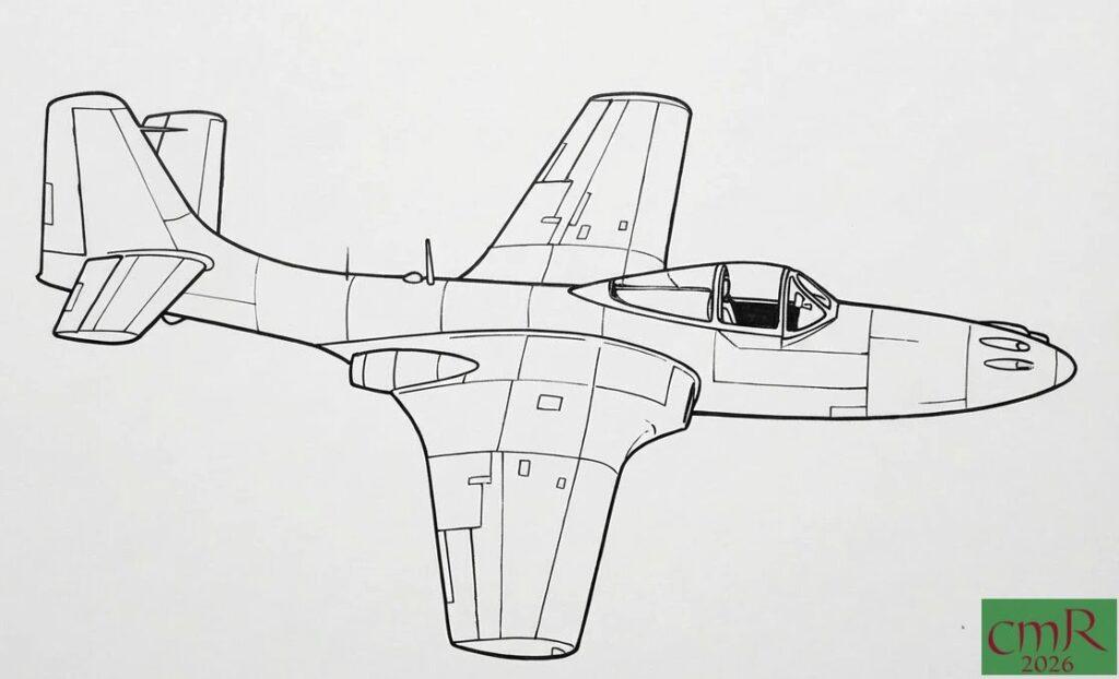 Technical line drawing showing an overall view of a McDonnell FH-1 Phantom I