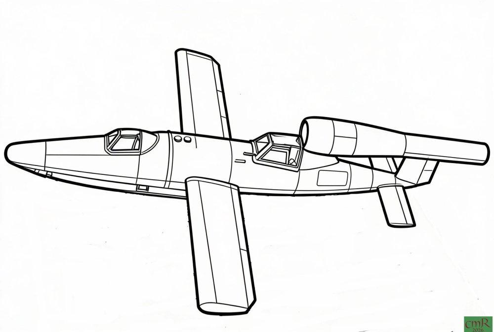 Fi103R Reichenberg train version. B&W line art technical drawing