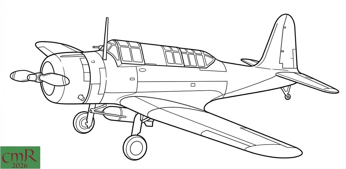 A clean black and white technical line drawing of a Vought SB2U Vindicator dive bomber. The aircraft is shown from a three-quarter front perspective, highlighting its radial engine, long greenhouse cockpit canopy, and low-wing monoplane design with fixed landing gear.