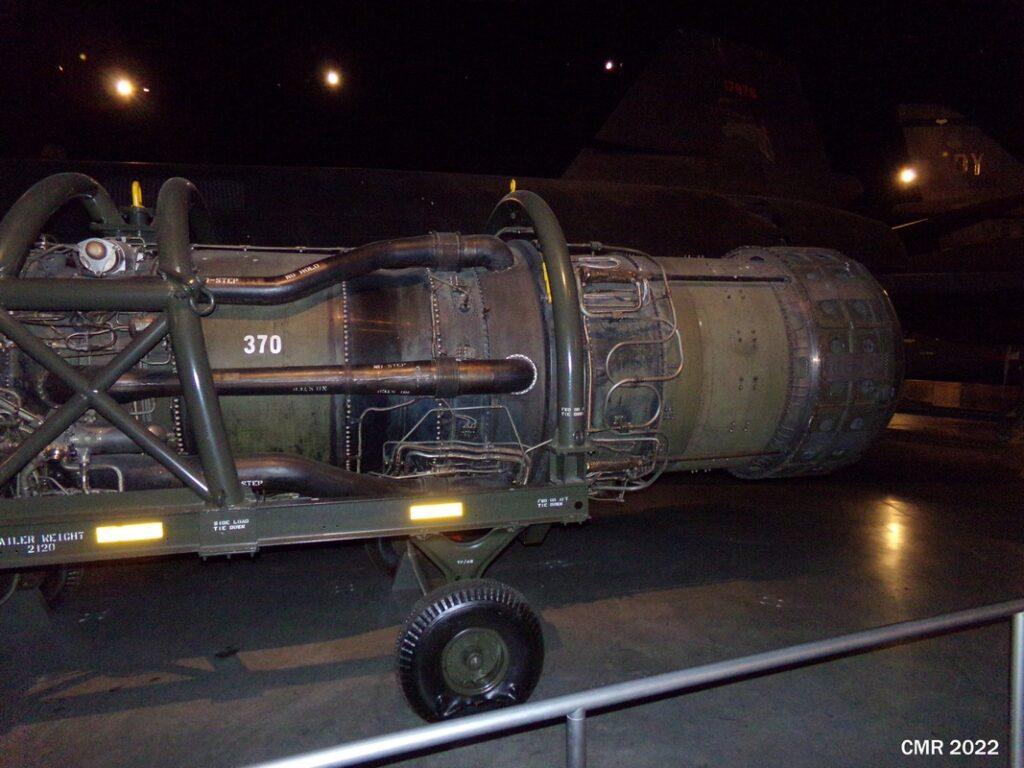 Aft end of Pratt & Whitney J58 on transport trailer.
